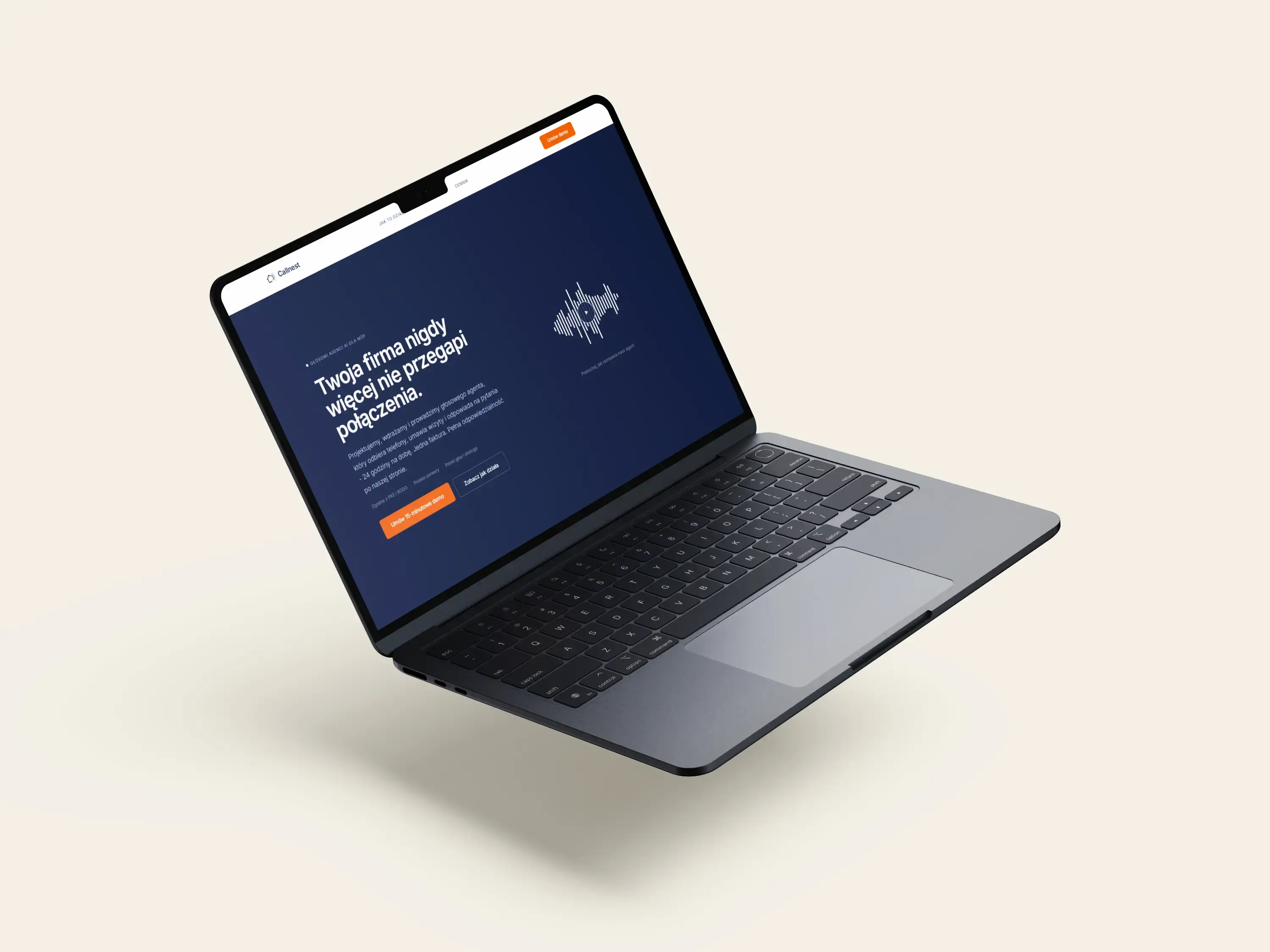 Callnest - strona na laptopie z hasłem o nieprzeoczonych połączeniach